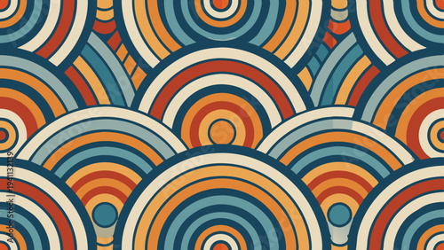 Abstract retro circular pattern with colorful overlapping arch shapes