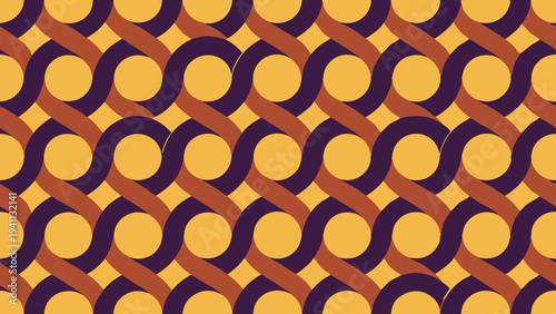 Retro geometric pattern with interlocking circles and curved bands