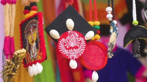 Handcrafted Indian Folk Art Necklaces with Colorful Beads on Display