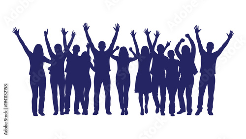 A group of people with their arms raised in celebration