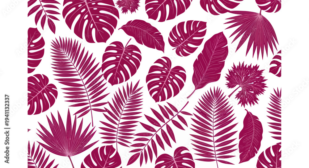 Naklejka premium Tropical Leaves Pattern - Pink Monstera, Palm, Fern Texture