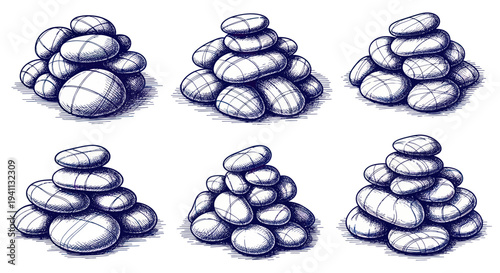 Stacked Stones Illustration - Zen, Balance, Nature, Harmony, Spa, Meditation