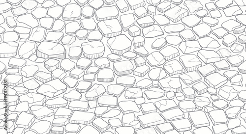 Stone Wall Texture Background, Irregular Paving Stones, Outline Drawing