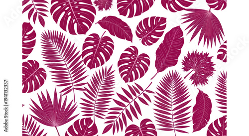 Tropical Leaves Pattern - Pink Monstera, Palm, Fern Texture