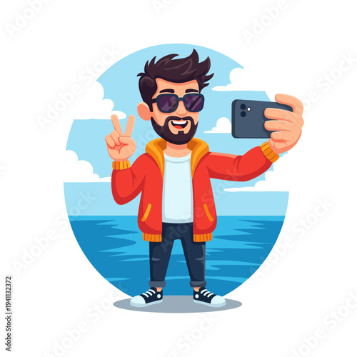 Funny cartoon superhero character in a suit with mask and cape holding a gun showing heroic power and action in a simple cartoon style