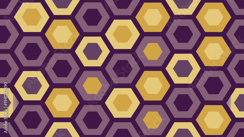 Seamless honeycomb pattern with purple and mustard color scheme