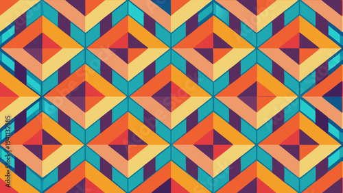 Colorful geometric pattern with repeating diamond shapes in flat style