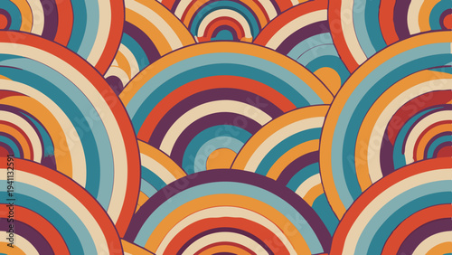 Retro rainbow arc pattern with overlapping elements design style