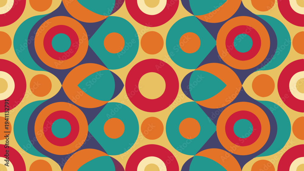 Fototapeta premium Retro concentric circles and overlapping shapes vintage aesthetic pattern