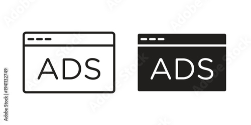 Ads icon black, line, flat vector, isolated illustration.