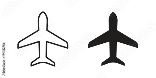 Airplane icon black, line, flat vector, isolated illustration.