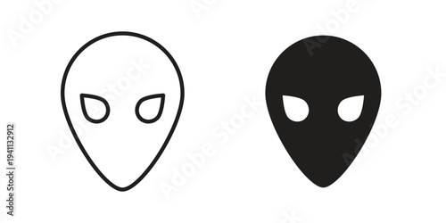 Alien icon black, line, flat vector, isolated illustration.