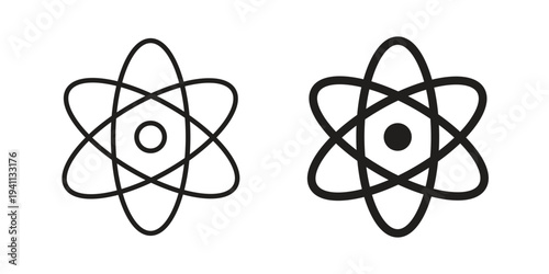 Atom icon black, line, flat vector, isolated illustration.