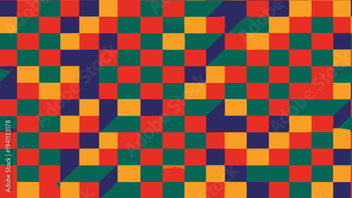 Vibrant geometric pattern with primary colors and cubist effects