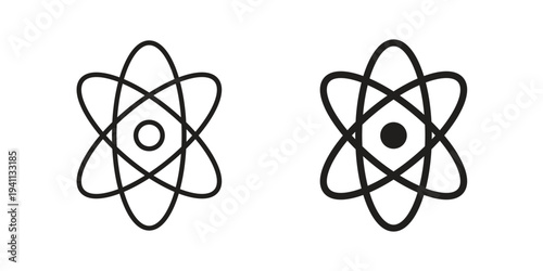 Atom icon black, line, flat vector, isolated illustration.