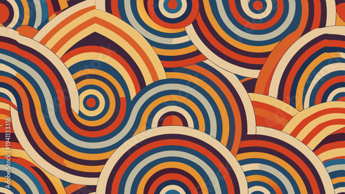 Retro concentric circle pattern with warm and cool tones