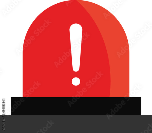 A professional flat vector illustration of a red emergency siren with a white exclamation mark. Ideal for security systems, warning signals, hazard notifications, and emergency response branding.