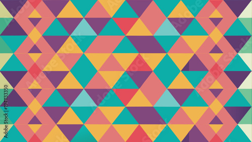 Geometric pattern with triangles in teal, purple, and orange