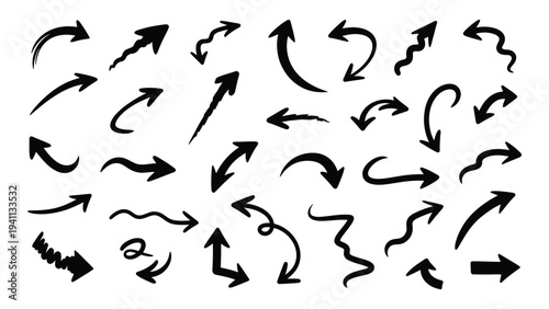 A collection of black arrows on a white background
