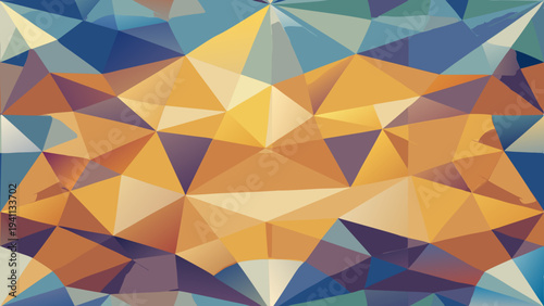 Abstract triangular polygon background in gold blue and lavender