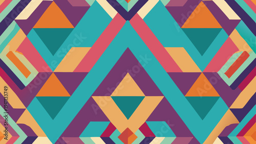 Geometric kaleidoscope pattern with vibrant retro color scheme design