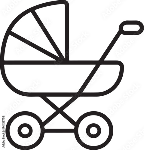 Simple line drawing of a baby stroller minimalist design silhouette