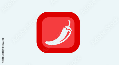 White chili pepper icon on red square background, simple vector illustration