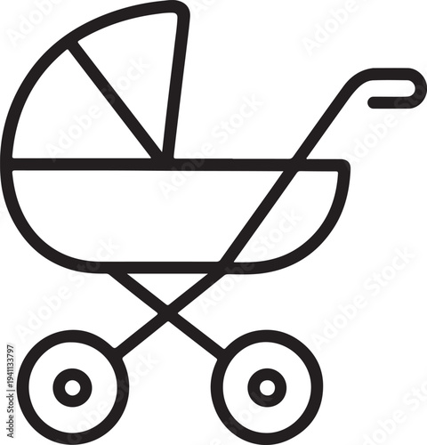 Simple line drawing of a baby stroller minimalist design silhouette