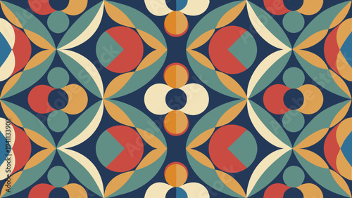 Retro geometric pattern background with circle and petal shapes