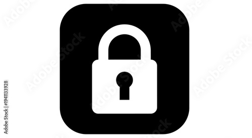 White padlock icon on black background, security concept