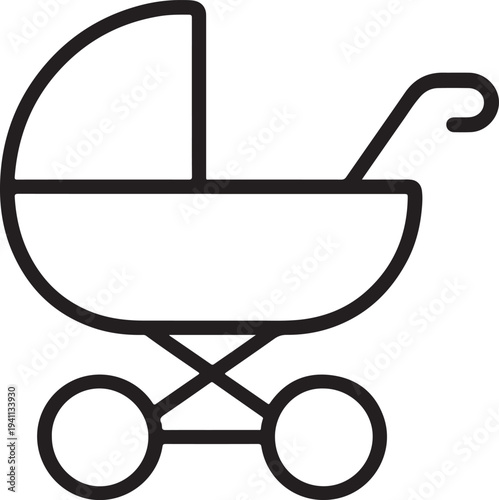Simple line drawing of a baby stroller minimalist design silhouette