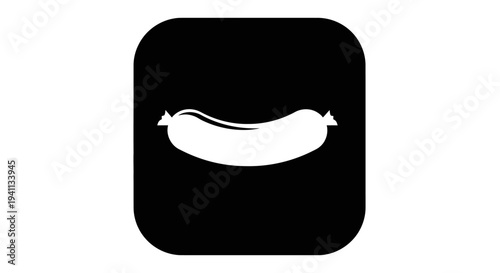 White Sausage Icon on Black Background, Food Symbol, Vector Graphic