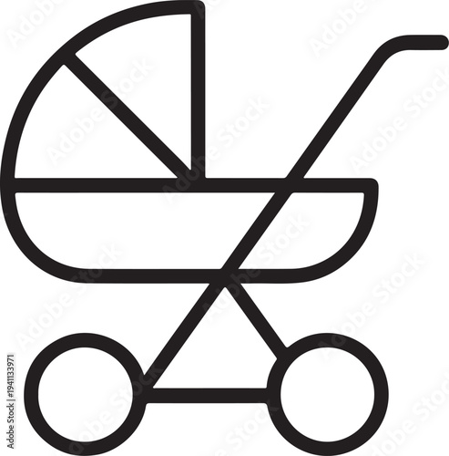 Simple line drawing of a baby stroller minimalist design silhouette