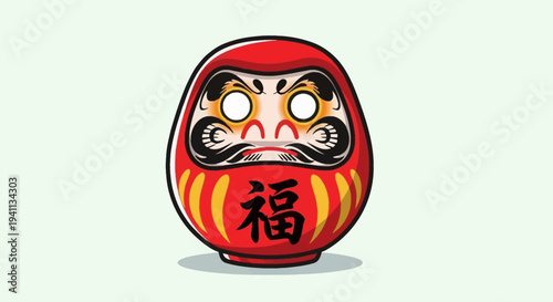 Japanese Daruma Doll with 'Fuku' Kanji for Good Luck and Fortune