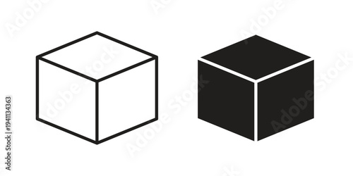 Box icon black, line, flat vector, isolated illustration.