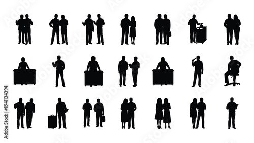 Collection of black silhouettes of business people