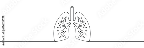 Continuous one line drawing of human lungs respiratory system organ for medical health and wellness. Editable stroke outline. Single contour art. Doodle hand drawn vector illustration