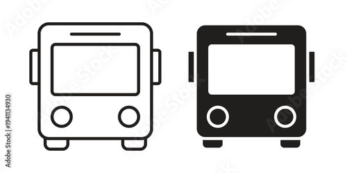 Bus icon black, line, flat vector, isolated illustration.