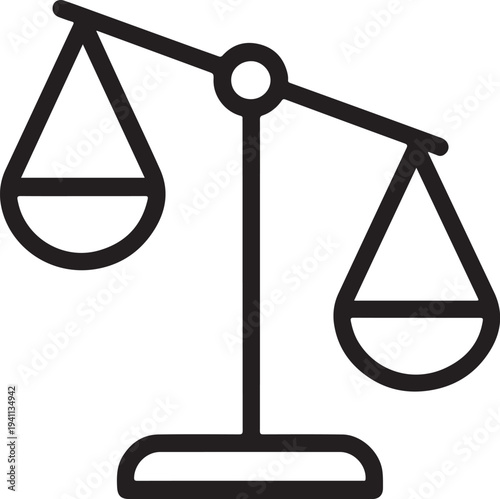 Minimalist line drawing of a tilted balance scale with empty pans, symbolizing justice, fairness, and decision-making.