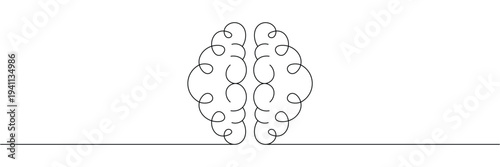 Continuous one line drawing of human brain hemispheres representing logic creativity and mental health awareness. Editable stroke outline. Single contour art. Doodle hand drawn vector illustration