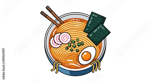 Pixel Art Ramen Bowl with Noodles, Egg, Seaweed, and Narutomaki