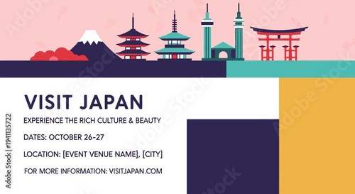Visit Japan Travel Poster: Iconic Landmarks, Culture, and Beauty