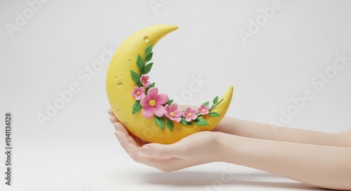 Wallpaper Mural Yellow Moon with Pink Flowers Torontodigital.ca