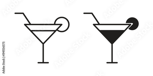 Cocktail icon black, line, flat vector, isolated illustration.