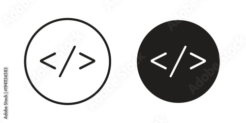 Code icon black, line, flat vector, isolated illustration.