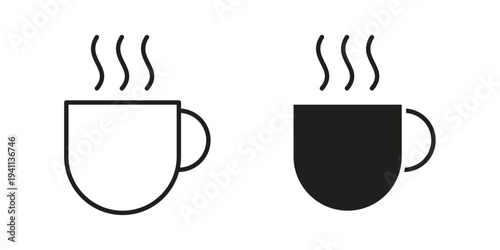 Coffee icon black, line, flat vector, isolated illustration.