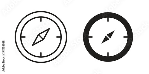 Compass icon black, line, flat vector, isolated illustration.
