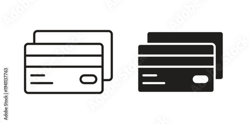 Credit card icon black, line, flat vector, isolated illustration.