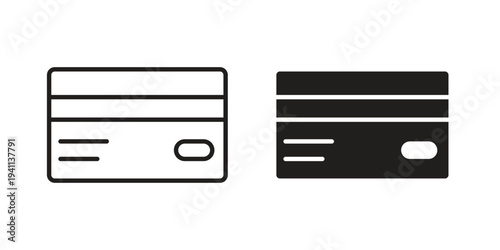 Credit card icon black, line, flat vector, isolated illustration.