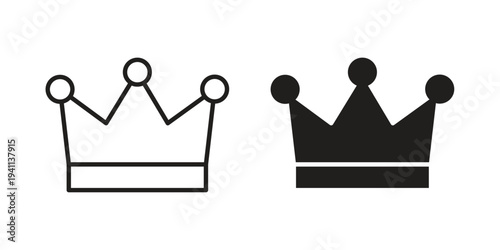 Crown icon black, line, flat vector, isolated illustration.